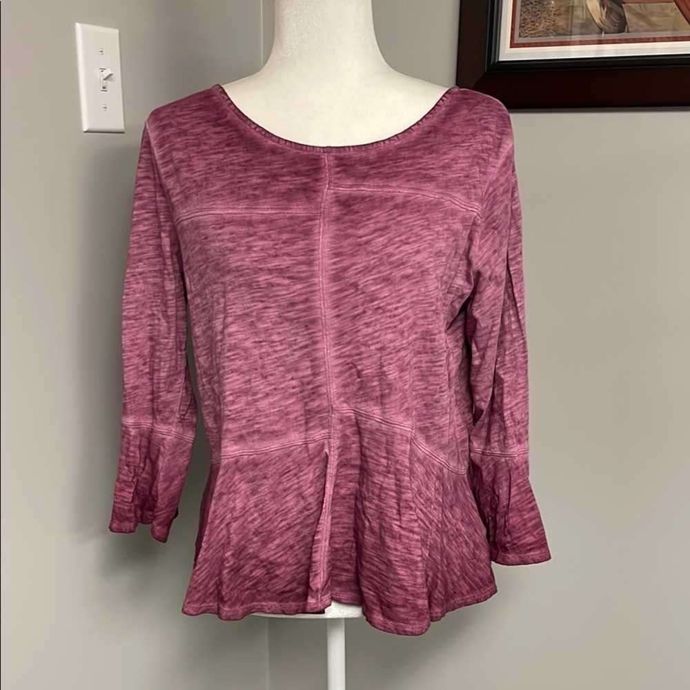 Akemi Kim Anthropologie Ruffle Boxy Flowy Feminine 3/4 length shirt Size Small